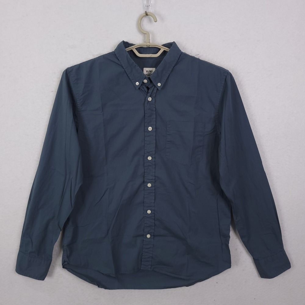 Flint and Tinder Button Down Shirt Mens L Blue Long Sleeve Cotton Stretch Pocket